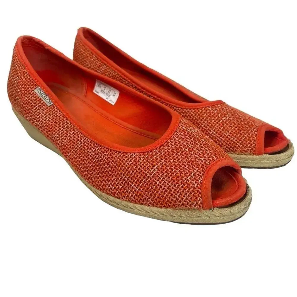 KEEN Cortona Wedge Shoes Womens 9 Orange Peep Toe Casual Comfort 1012413